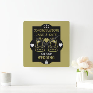 Gay Girls Wedding Day Square Wall Clock