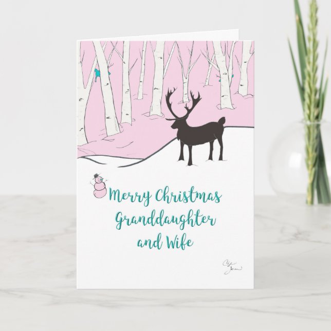Gay Granddaughter & Wife Christmas Whimsical Deer Card (Front)