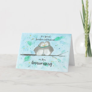 Gay Grandson & Husband Anniversary Cute Lovebirds  Card