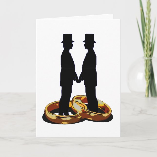 Gay Groom Gold Wedding Rings Marriage Art Card (Front)
