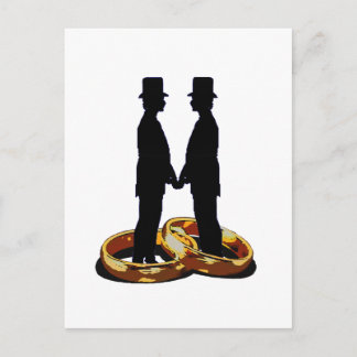 Gay Groom Gold Wedding Rings Marriage Art Postcard