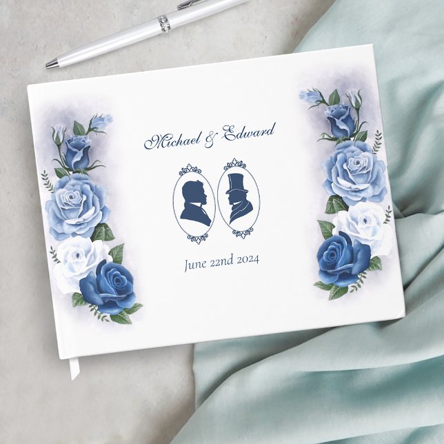 Gay Grooms Regency Blue Roses Guest Book (Creator Uploaded)