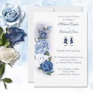 Gay Grooms Regency Blue Roses Invitation
