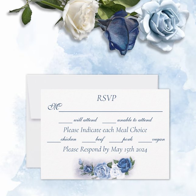 Gay Grooms Regency Blue Roses RSVP Card (Creator Uploaded)