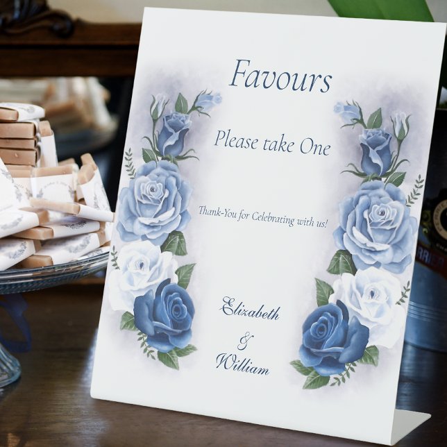 Gay Grooms Regency Blue Roses Wedding Favours Pedestal Sign (Creator Uploaded)