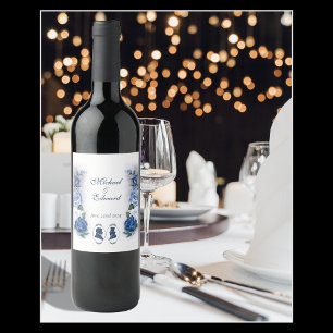 Gay Grooms Regency Blue Roses Wine Label