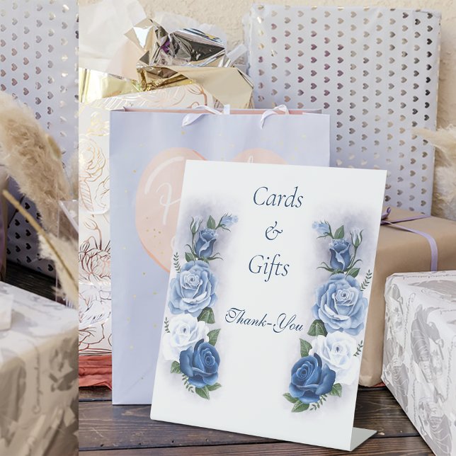 Gay Grooms Regency Blue RosesCards & Gifts Wedding Pedestal Sign (Creator Uploaded)