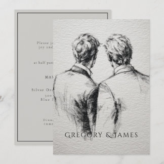 Gay / Grooms Wedding Pencil Drawing  Invitation