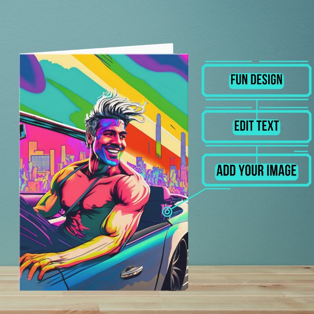Gay Guy and His Car Birthday Card (Make sure their LGBTQ+ birthday is as gay as they are.)