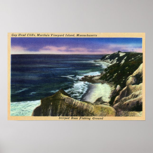 Gay Head Cliffs, Striped Bass Fishing Grounds Poster (Front)
