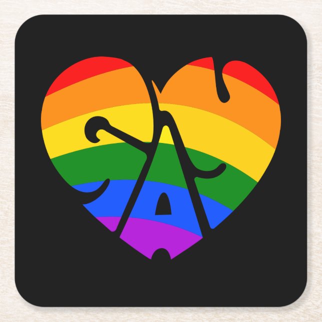 Gay Heart Square Paper Coaster (Front)