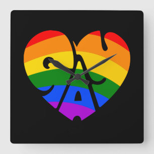 Gay Heart Square Wall Clock
