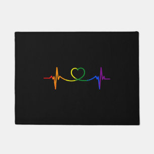 Gay Heartbeat Heart Pride Rainbow Flag LGBTQ Doormat
