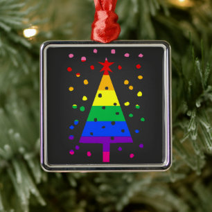 Gay Holiday Happy Queer Christmas LGBTQ Pride Metal Tree Decoration