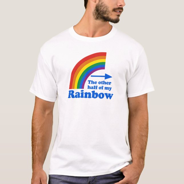 Gay Humour rainbow half right plain T-Shirt (Front)