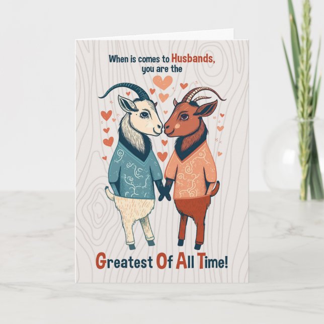 Gay Husband Funny Male Goats Wedding Anniversary Card (Front)