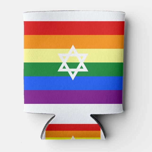 Gay Jewish Pride Flag Can Cooler (Front)