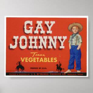 Gay Johnny Vintage Old Vegetables Crate Labels Ad Poster