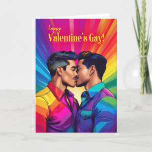 Gay Latin Couple Rainbow Pop Art Valentine's Day Holiday Card