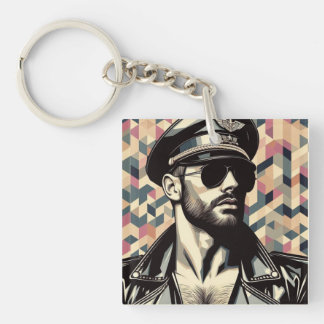 Gay Leather Daddy Biker Tom of Finland Tribute Art Key Ring