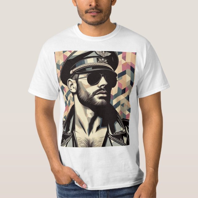 Gay Leather Daddy Biker Tom of Finland Tribute Art T-Shirt (Front)