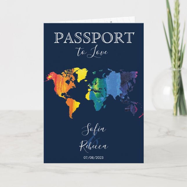 Gay Lesbian Destination Wedding Rainbow World Map  Invitation (Front)