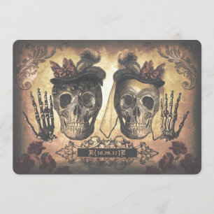 Gay Lesbian Female Couple Skulls Gothic Wedding Invitation