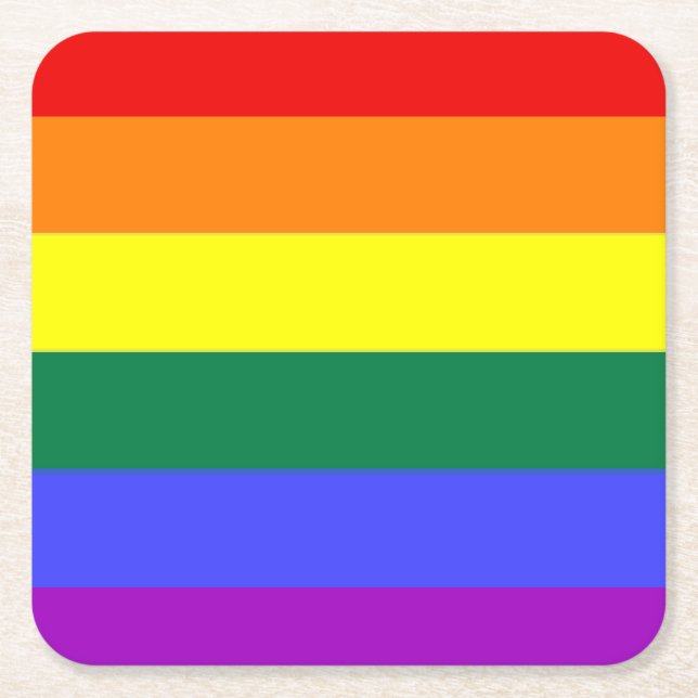 Gay Lesbian LGBT Rainbow Pride Flag Square Paper Coaster (Front)