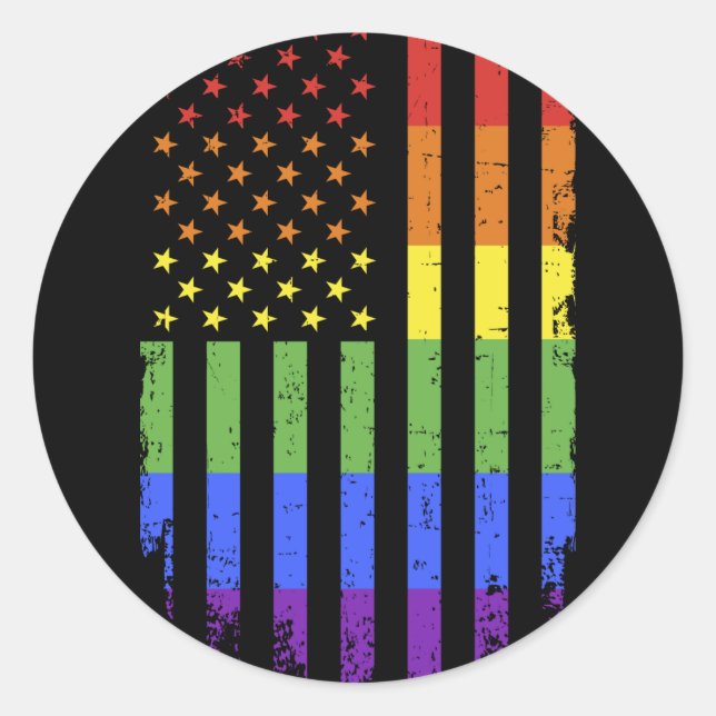 Gay lesbian pride month rainbow US american flag Classic Round Sticker (Front)