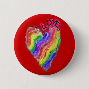 Gay Lesbian Rainbow Heart "Love" 6 Cm Round Badge