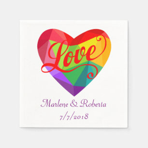 Gay Lesbian Rainbow Heart Wedding Personalised Nap Napkin