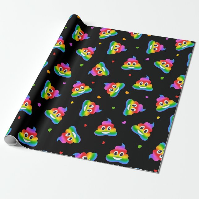 Gay lesbian rainbow poop emoji wrapping paper (Unrolled)