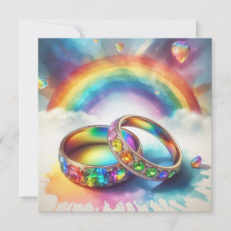Gay Lesbian Rainbow Rings Wedding Ceremony Invitation