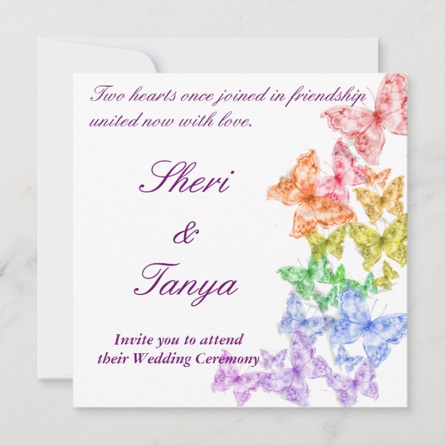 Gay Lesbian Rainbow Wedding Ceremony Invitation (Front)