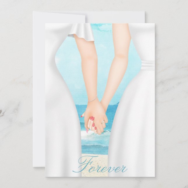 Gay Lesbian Two Brides on Beach Invitation (Front)