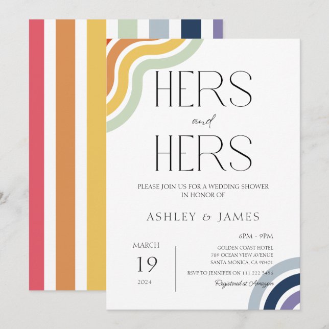 Gay Lesbian Wedding Couples Shower Hers & Hers Invitation (Front/Back)