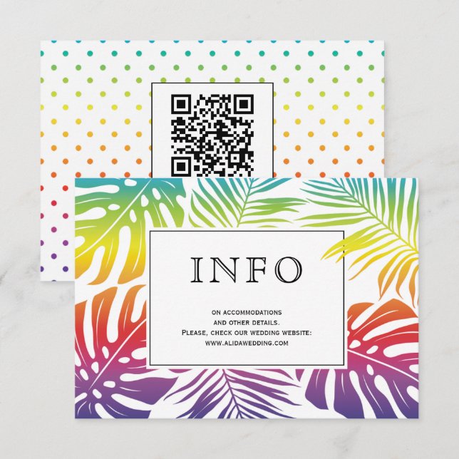 Gay, lesbian wedding rainbow leaves polka dots enclosure card (Front/Back)