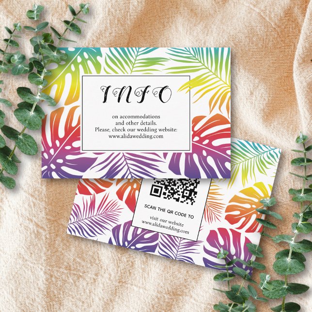 Gay, lesbian wedding rainbow tropical leaves enclosure card (Creator Uploaded)