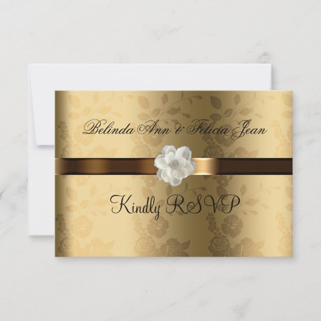 Gay Lesbian Wedding RSVP Gold, Chocolate Brown (Front)