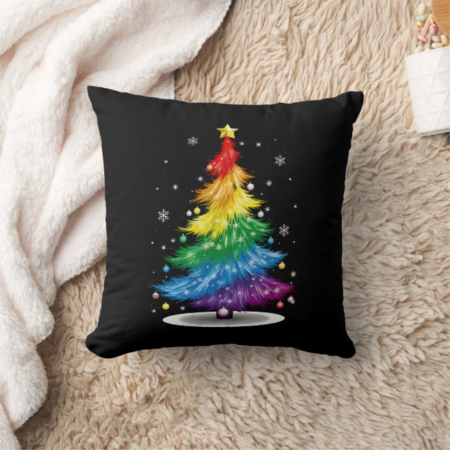 Gay LGBT Pride Rainbow Christmas Tree Merry Xmas Cushion (Blanket)