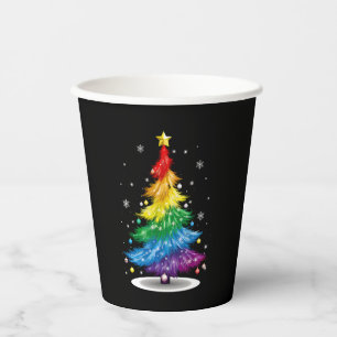 Gay LGBT Pride Rainbow Christmas Tree Merry Xmas Paper Cups