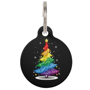 Gay LGBT Pride Rainbow Christmas Tree Merry Xmas Pet Tag
