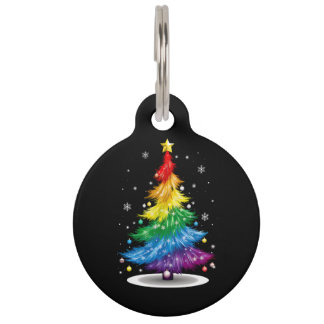 Gay LGBT Pride Rainbow Christmas Tree Merry Xmas Pet Tag