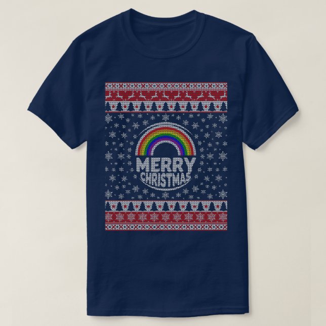 Gay LGBT Ugly Christmas Sweater Rainbow Merry Chri (Design Front)