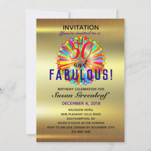 Gay LGBTQ Any Age Fabulous Rainbow Birthday Gold Invitation