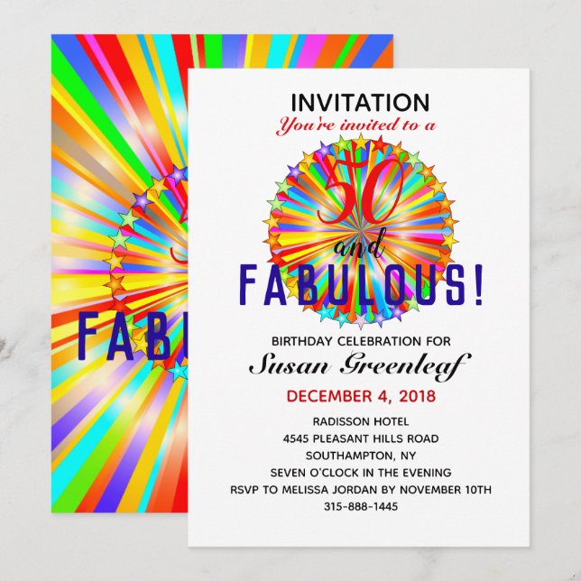 Gay LGBTQ Any Age Fabulous Rainbow Birthday Invitation (Front/Back)