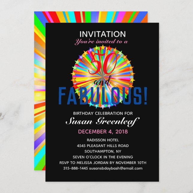 Gay LGBTQ Any Age Fabulous Rainbow Birthday Invite (Front/Back)
