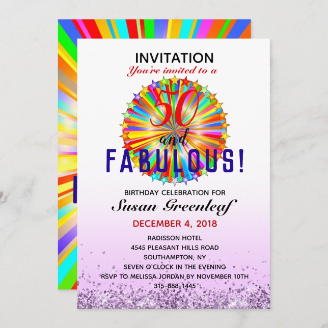 Gay LGBTQ Any Age Fabulous Rainbow Birthday Ombre Invitation (Front/Back)
