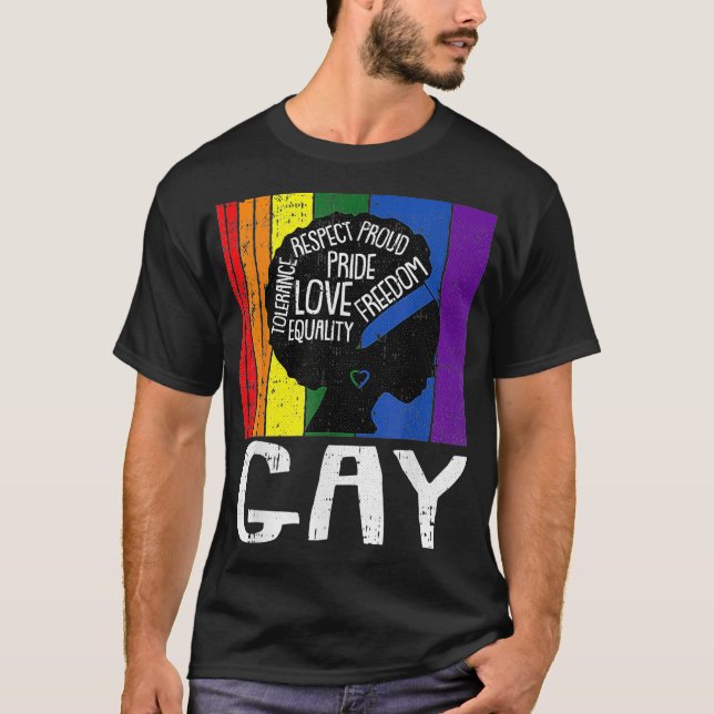 Gay LGBTQ Black Woman Afro Melanin Pride Rainbow F T-Shirt (Front)