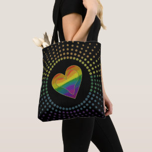 Gay LGBTQ Pride Month Love Rainbow Heart Dots Tote Bag